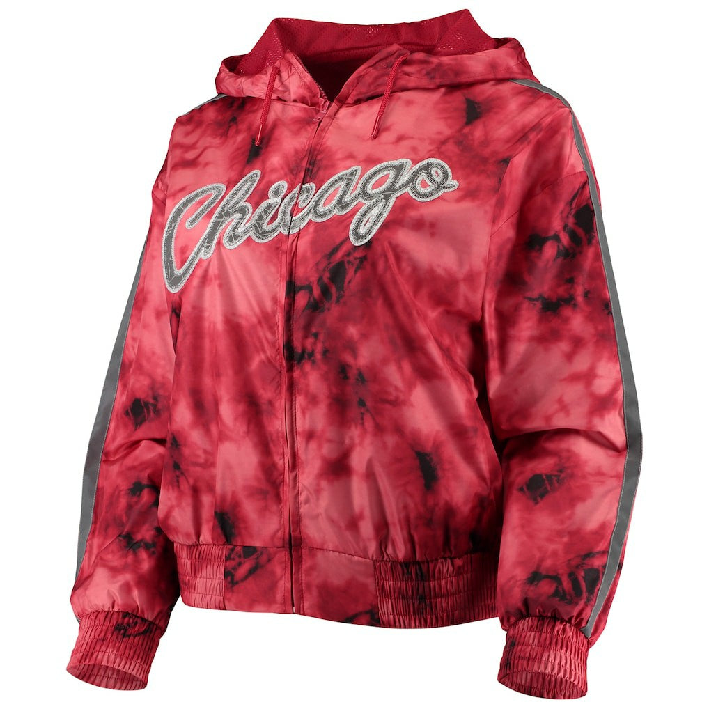 Mitchell & Ness - Chicago Bulls Women's Galaxy Sublimated Windbreaker Pullover Full-Zip Hoodie - Red