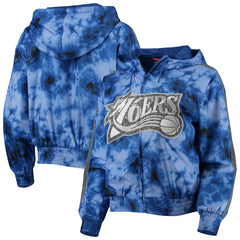 Mitchell & Ness - Philadelphia 76ers Women's Galaxy Sublimated Windbreaker Pullover Full-Zip Hoodie - Royal