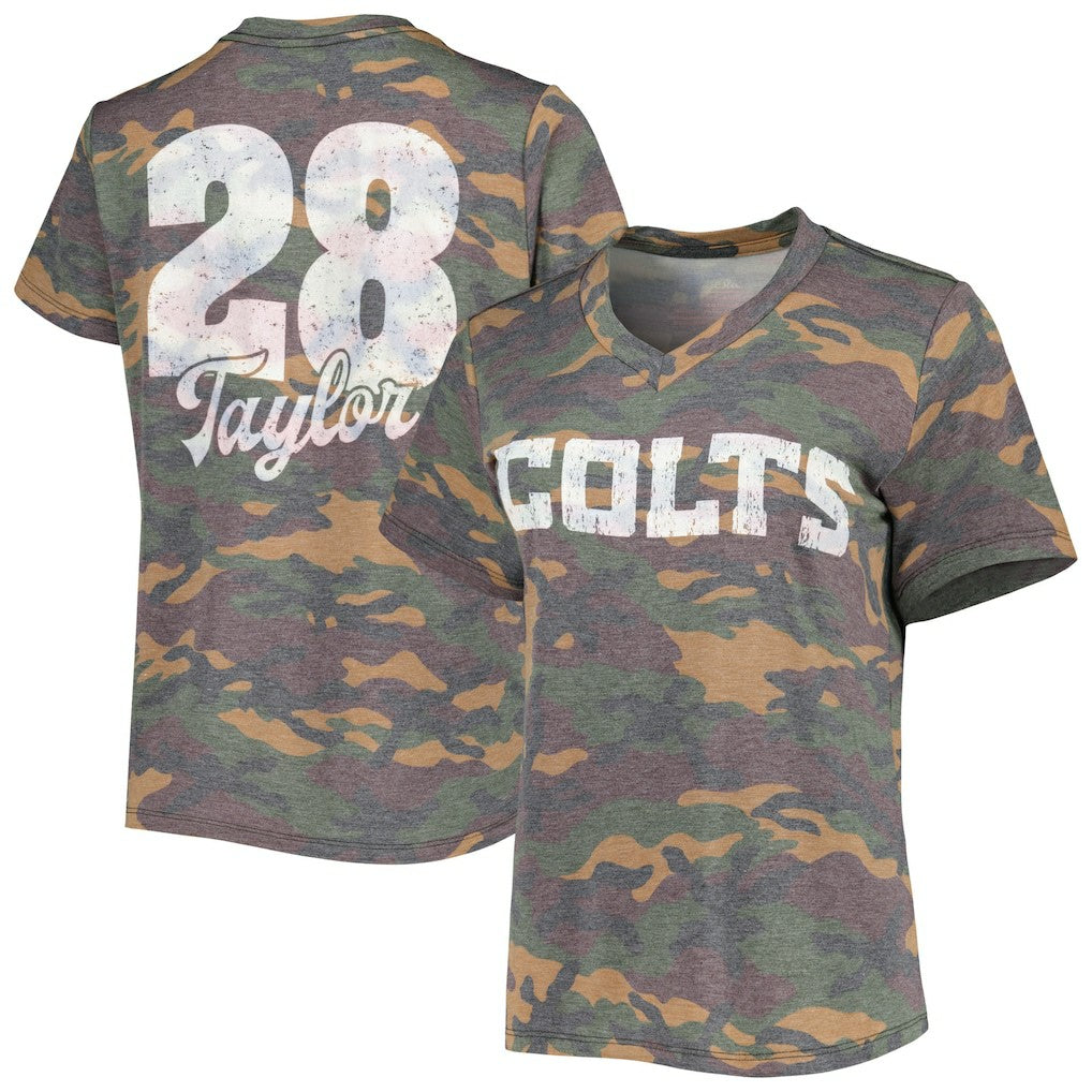 Jonathan Taylor Indianapolis Colts Majestic Threads Women's Name & Number V-Neck Tri-Blend T-Shirt Camo - NFL