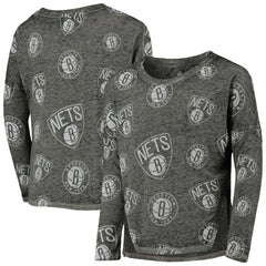 NBA - Brooklyn Nets Girls Youth Back in Action Long Sleeve T-Shirt - Heathered Black