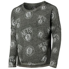 NBA - Brooklyn Nets Girls Youth Back in Action Long Sleeve T-Shirt - Heathered Black