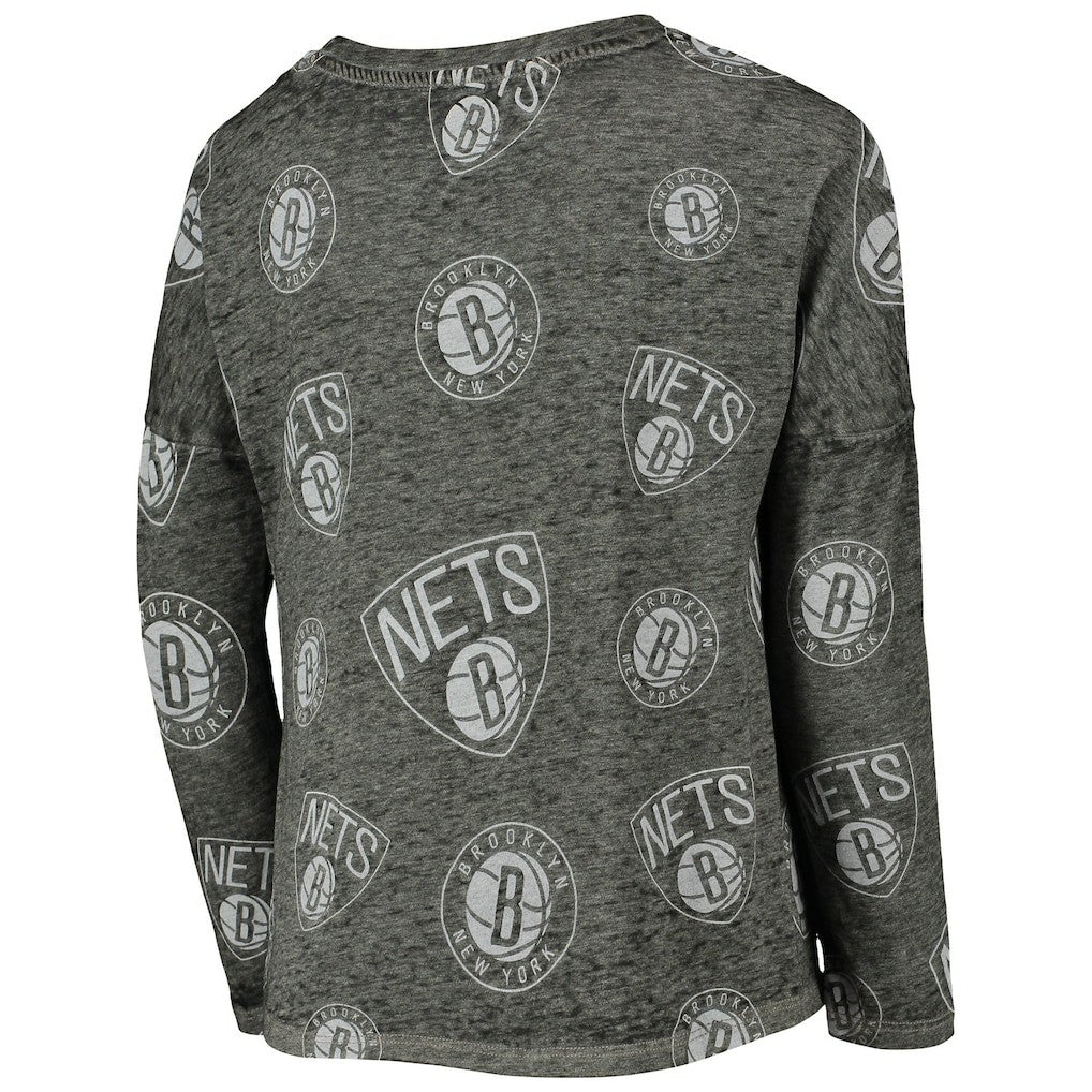 NBA - Brooklyn Nets Girls Youth Back in Action Long Sleeve T-Shirt - Heathered Black