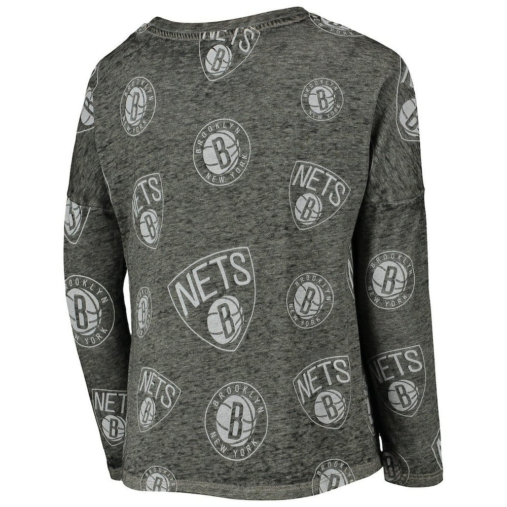 NBA - Brooklyn Nets Girls Youth Back in Action Long Sleeve T-Shirt - Heathered Black