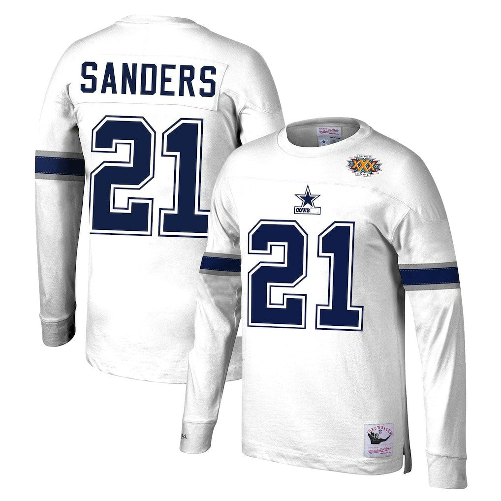 Deion Sanders Dallas Cowboys Retired Player Name & Number Long Sleeve Top White - Mitchell & Ness