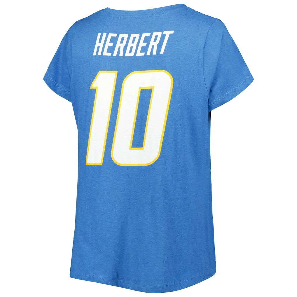 Justin Herbert Los Angeles Chargers Women's Plus Size Name & Number V-Neck T-Shirt Powder Blue - Fanatics