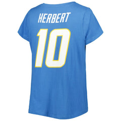 Justin Herbert Los Angeles Chargers Women's Plus Size Name & Number V-Neck T-Shirt Powder Blue - Fanatics