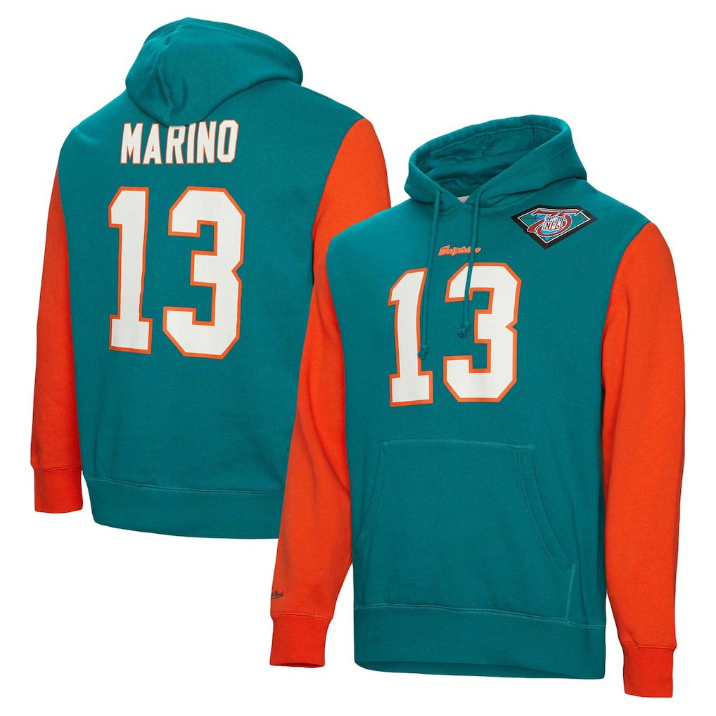 Dan Marino Miami Dolphins Retired Player Name & Number Pullover Hoodie Aqua - Mitchell & Ness