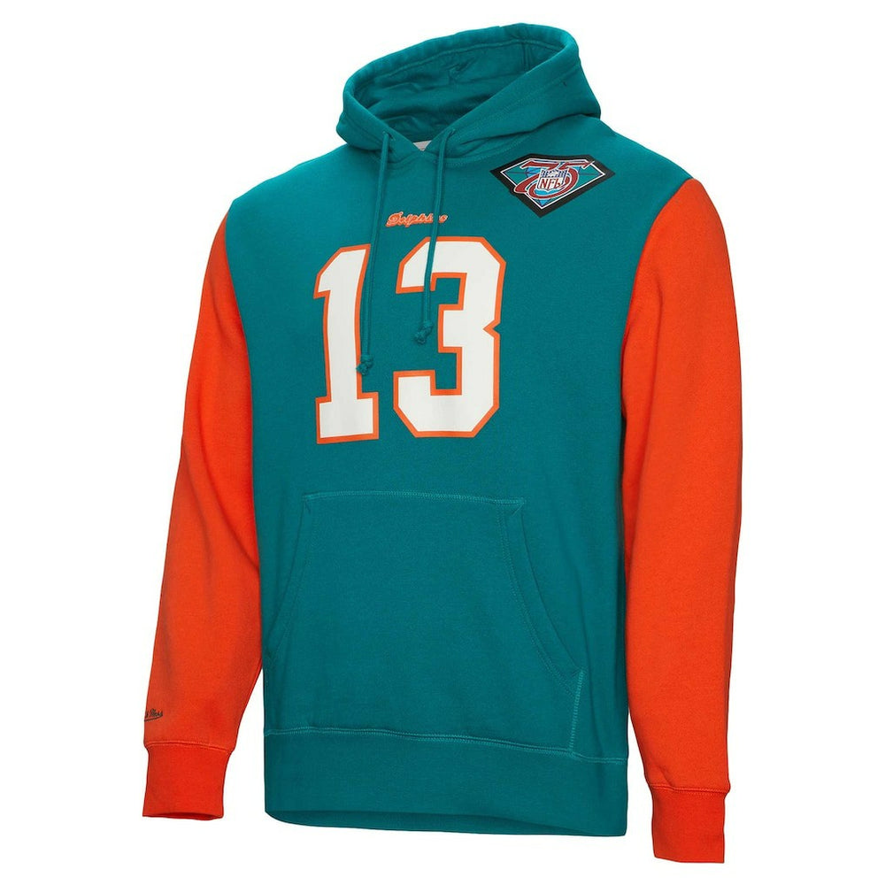 Dan Marino Miami Dolphins Retired Player Name & Number Pullover Hoodie Aqua - Mitchell & Ness