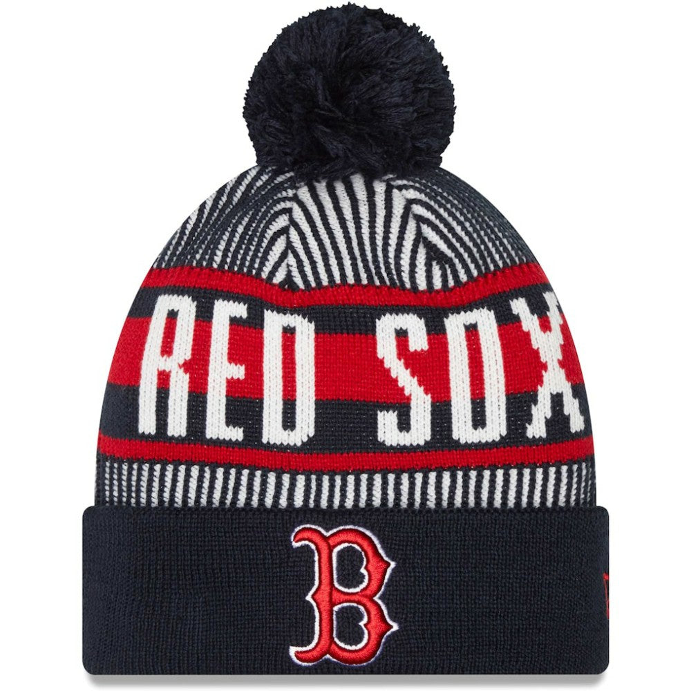 Boston Red Sox New Era Striped Cuffed Knit Hat with Pom Lifestyle