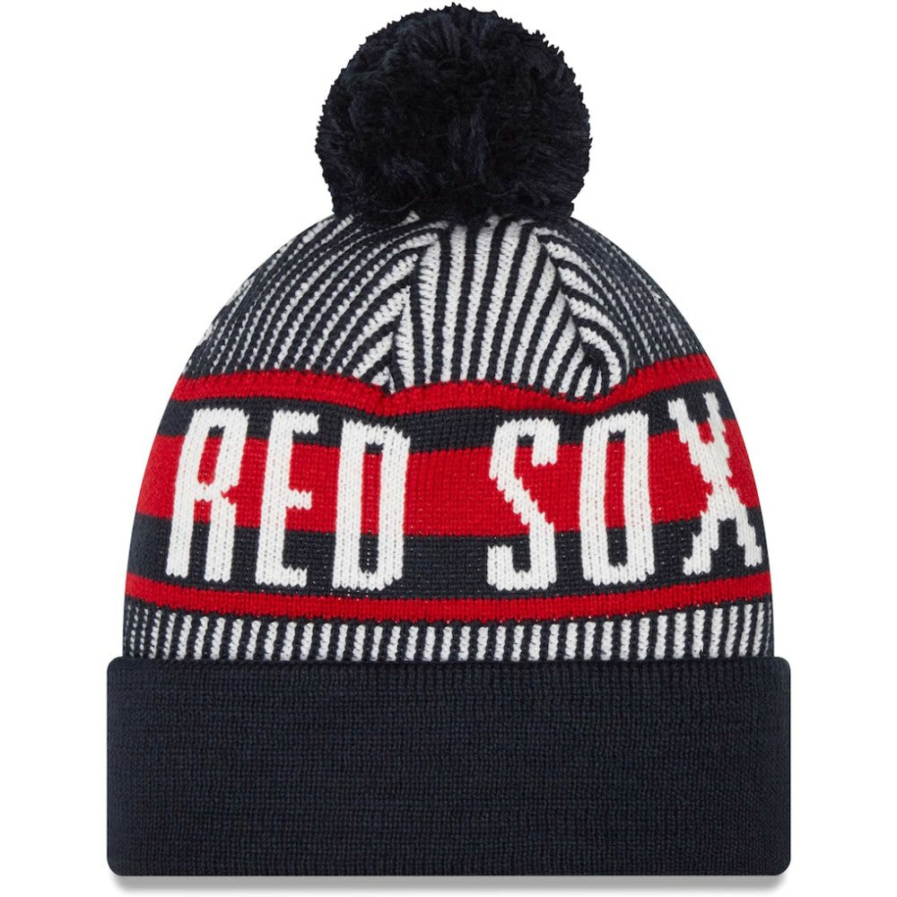 Boston Red Sox New Era Striped Cuffed Knit Hat with Pom Lifestyle