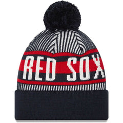 Boston Red Sox New Era Striped Cuffed Knit Hat with Pom Lifestyle