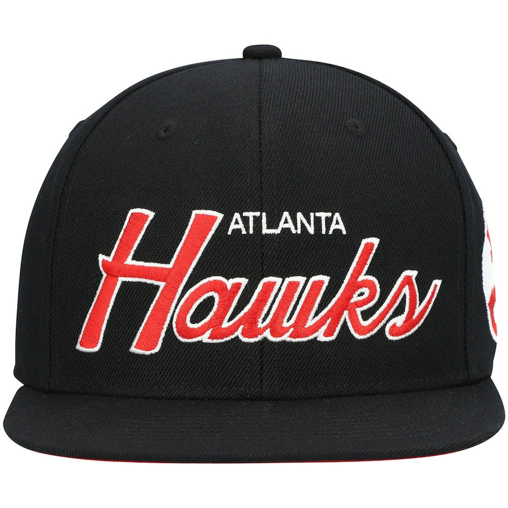 Mitchell & Ness - Atlanta Hawks Hardwood Classics Script 2.0 Snapback Hat - Black