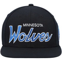 Mitchell & Ness - Minnesota Timberwolves Hardwood Classics Script 2.0 Snapback Hat - Black