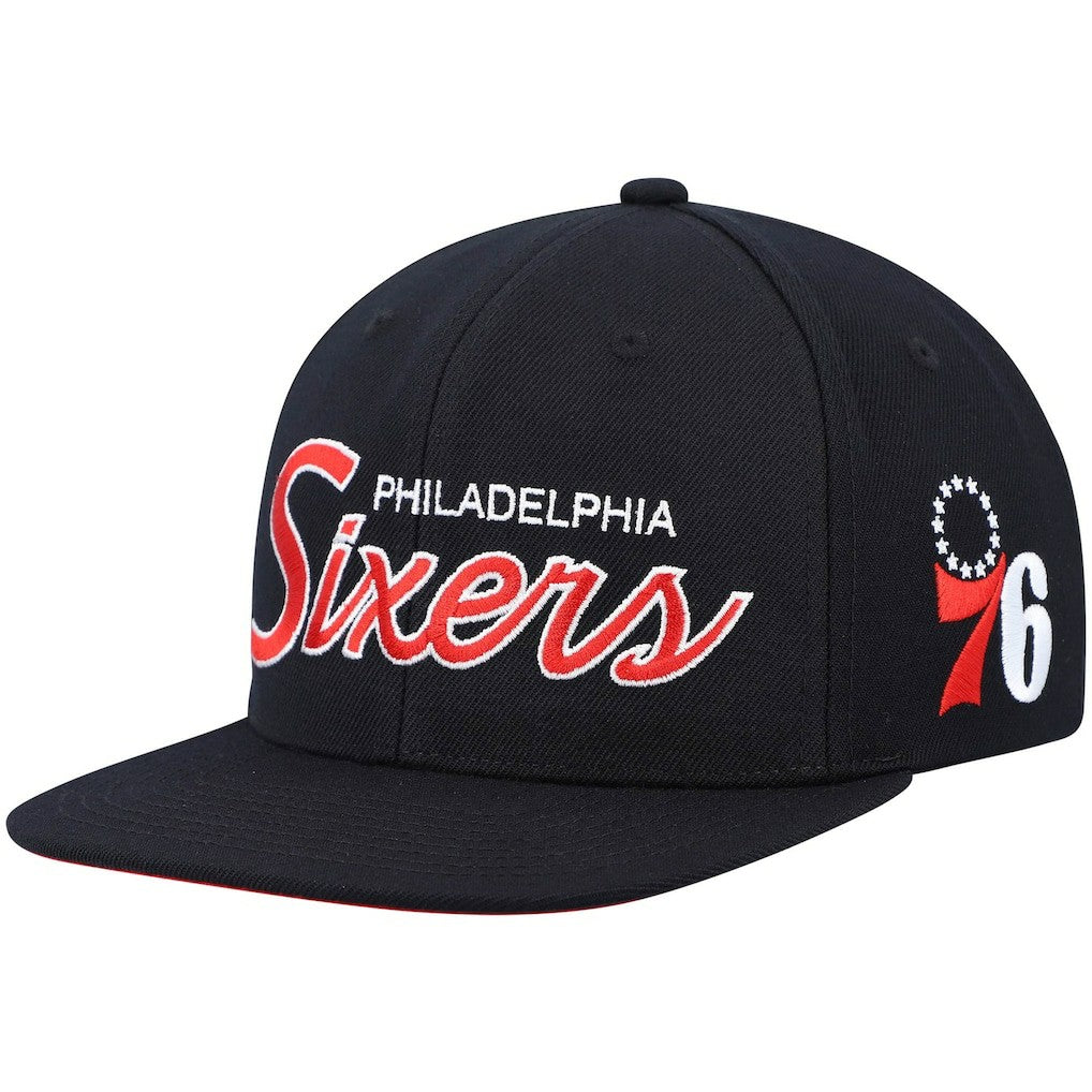 Mitchell & Ness - Philadelphia 76ers Hardwood Classics Script 2.0 Snapback Hat - Black
