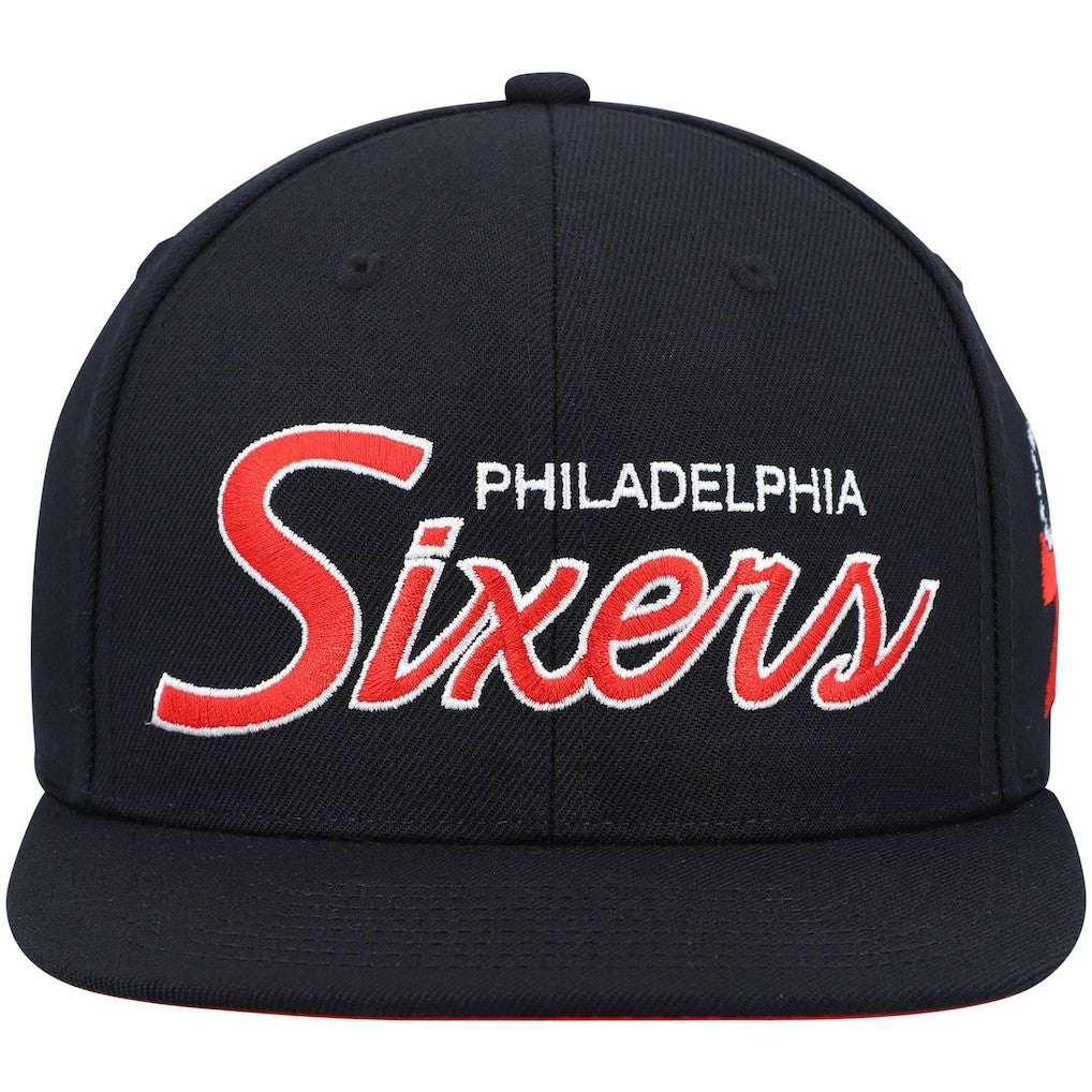 Mitchell & Ness - Philadelphia 76ers Hardwood Classics Script 2.0 Snapback Hat - Black