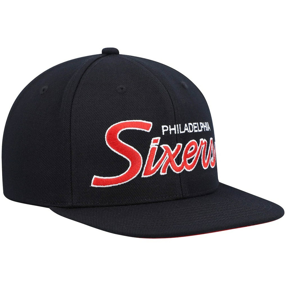 Mitchell & Ness - Philadelphia 76ers Hardwood Classics Script 2.0 Snapback Hat - Black