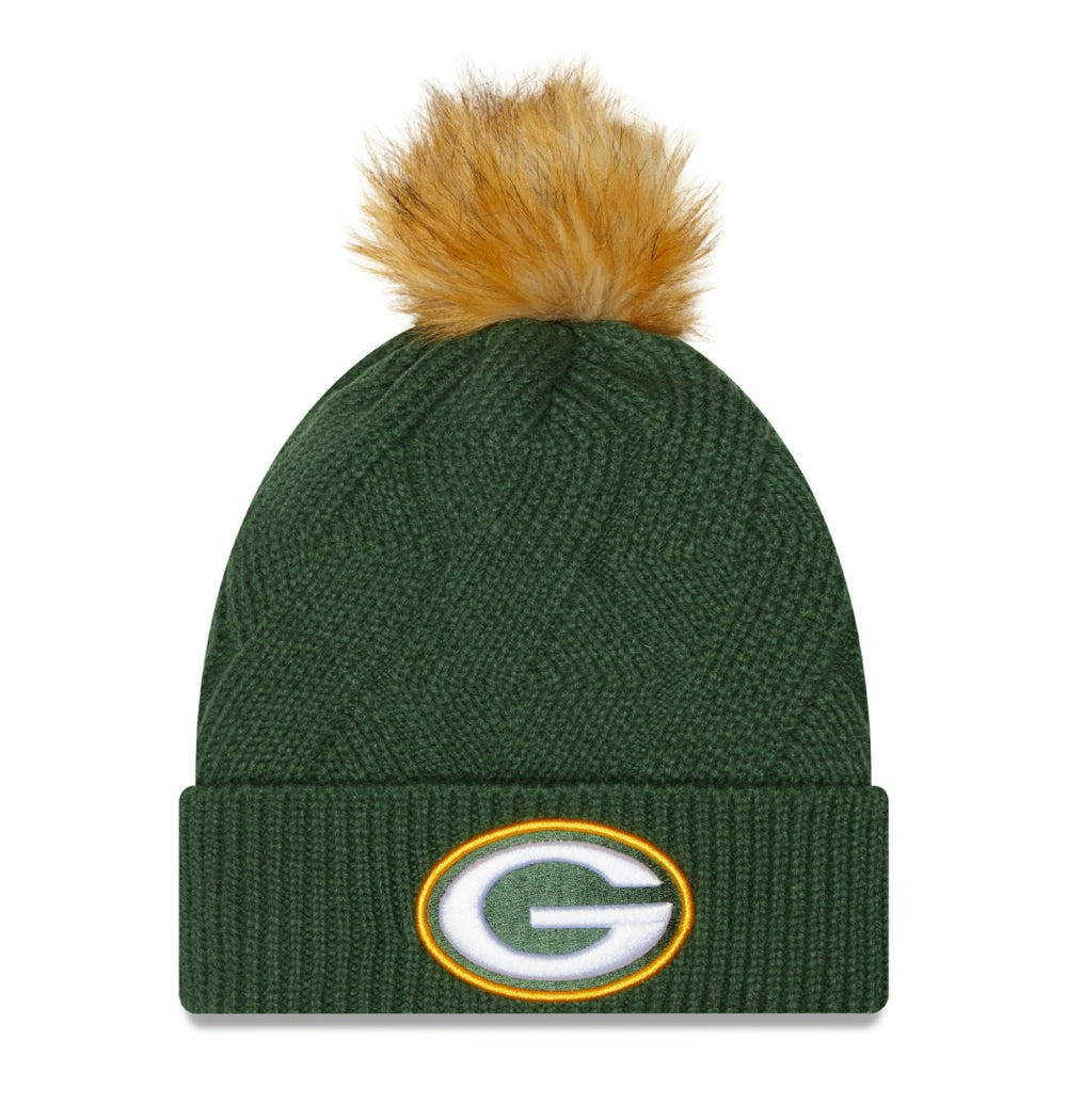Green Bay Packers New Era Women's Snowy Cuffed Knit Hat with Pom Green - NFL