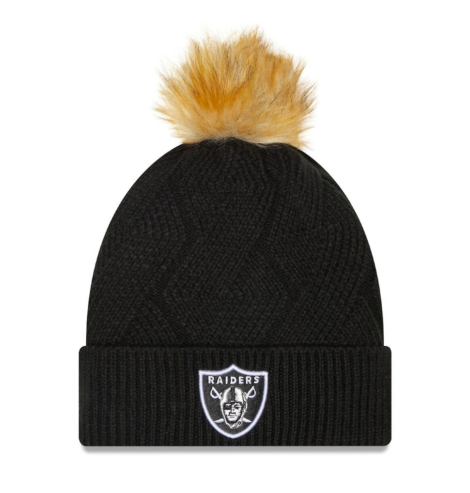 Las Vegas Raiders New Era Women's Snowy Cuffed Knit Hat with Pom Black - NFL