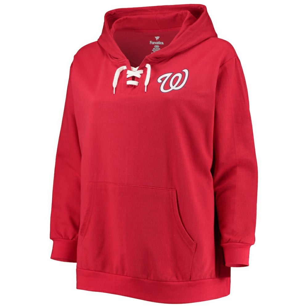 Washington Nationals Women's Plus Size Lace-Up V-Neck Pullover Hoodie On Sale