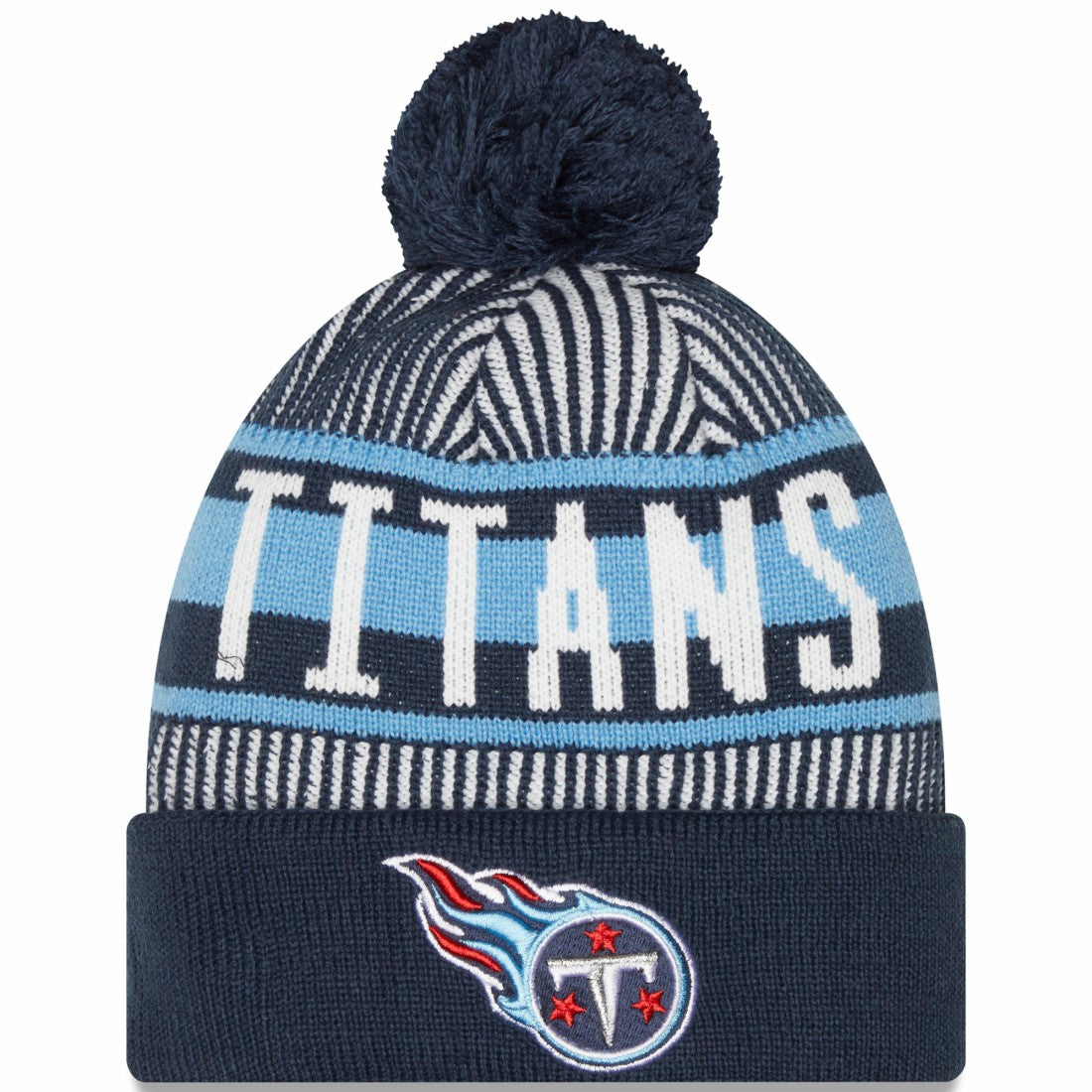 Tennessee Titans New Era Striped Cuffed Knit Hat with Pom Navy - NFL