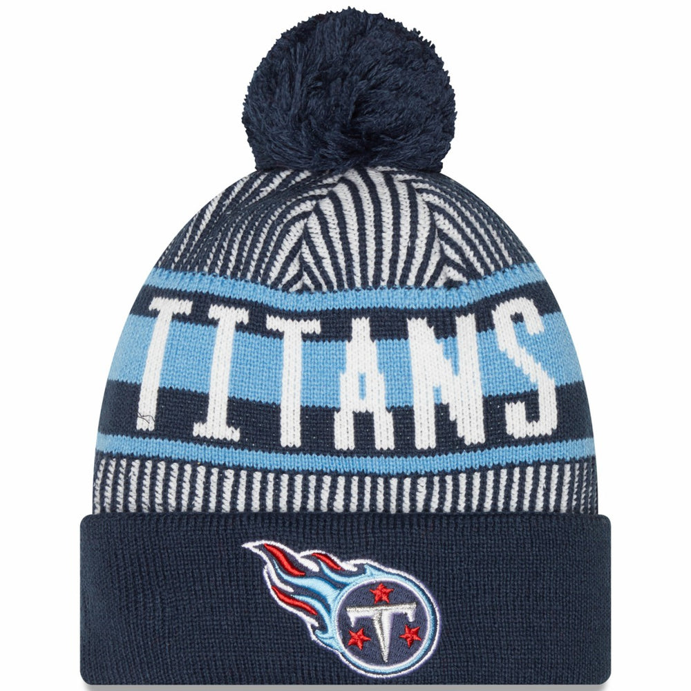 Tennessee Titans New Era Striped Cuffed Knit Hat with Pom Navy - NFL