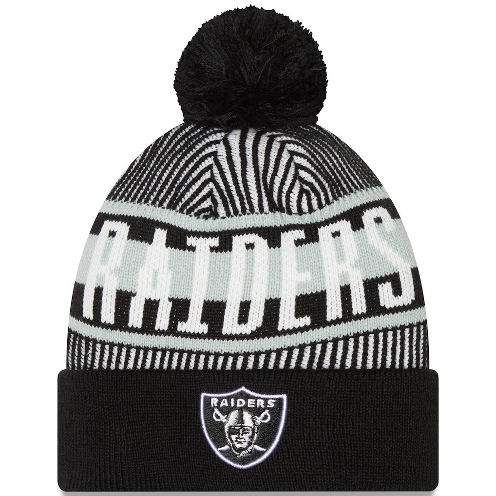 Las Vegas Raiders New Era Striped Cuffed Knit Hat with Pom Black - NFL