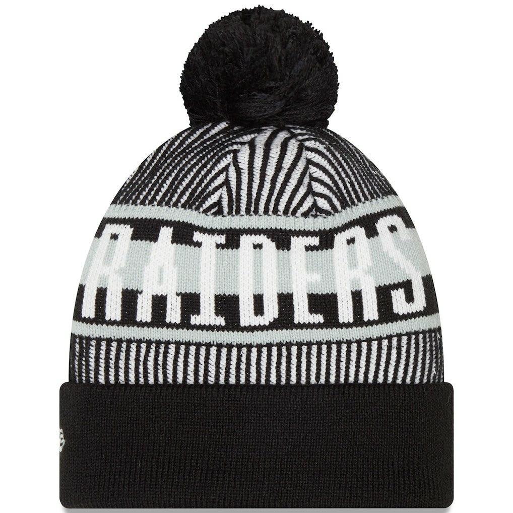 Las Vegas Raiders New Era Striped Cuffed Knit Hat with Pom Black - NFL
