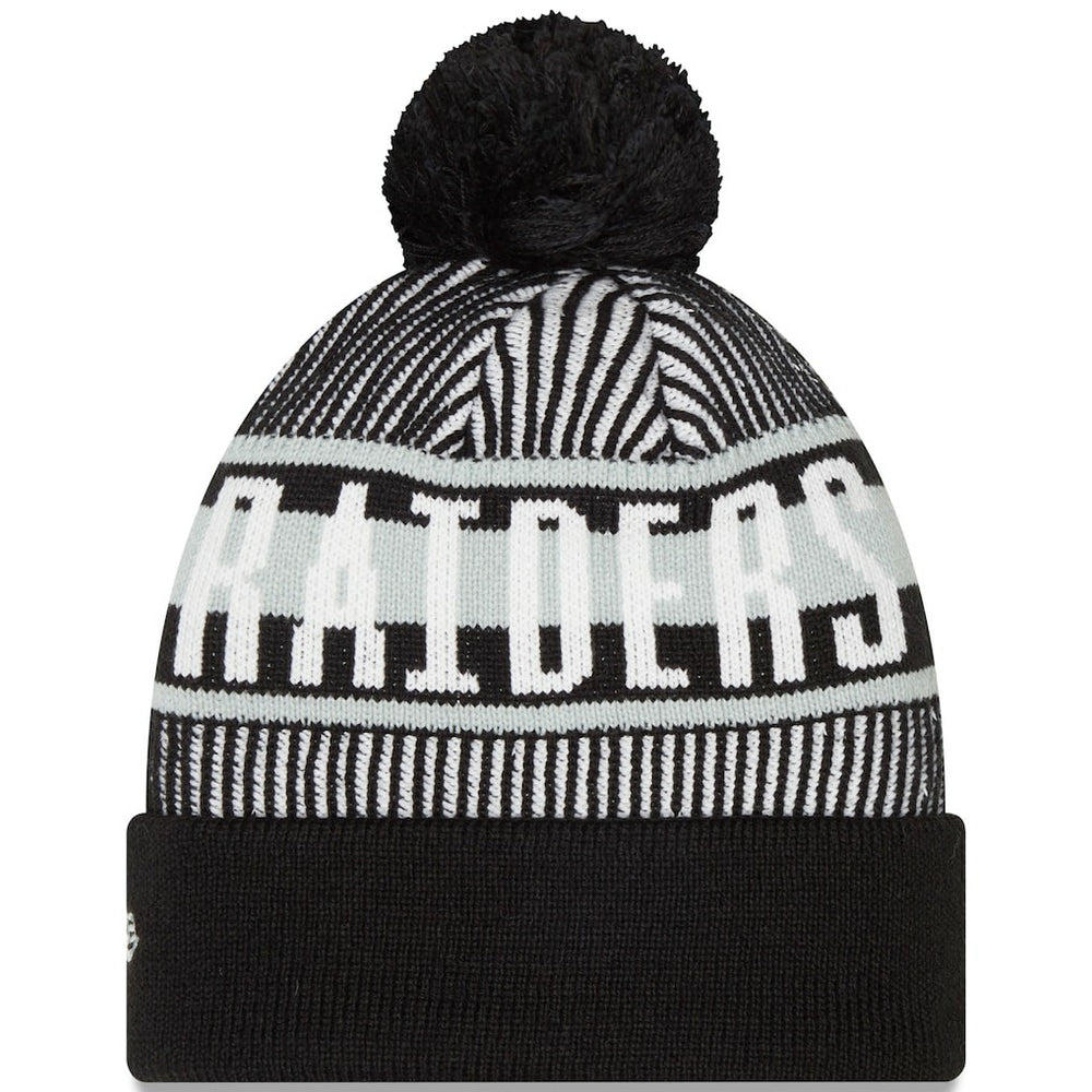Las Vegas Raiders New Era Striped Cuffed Knit Hat with Pom Black - NFL