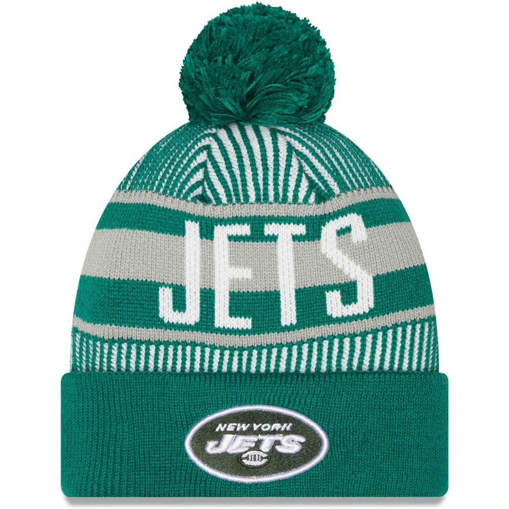 New York Jets New Era Striped Cuffed Knit Hat with Pom Green - NFL