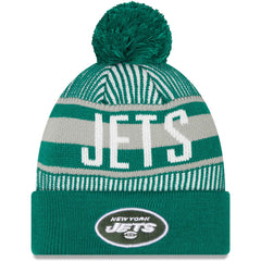New York Jets New Era Striped Cuffed Knit Hat with Pom Green - NFL