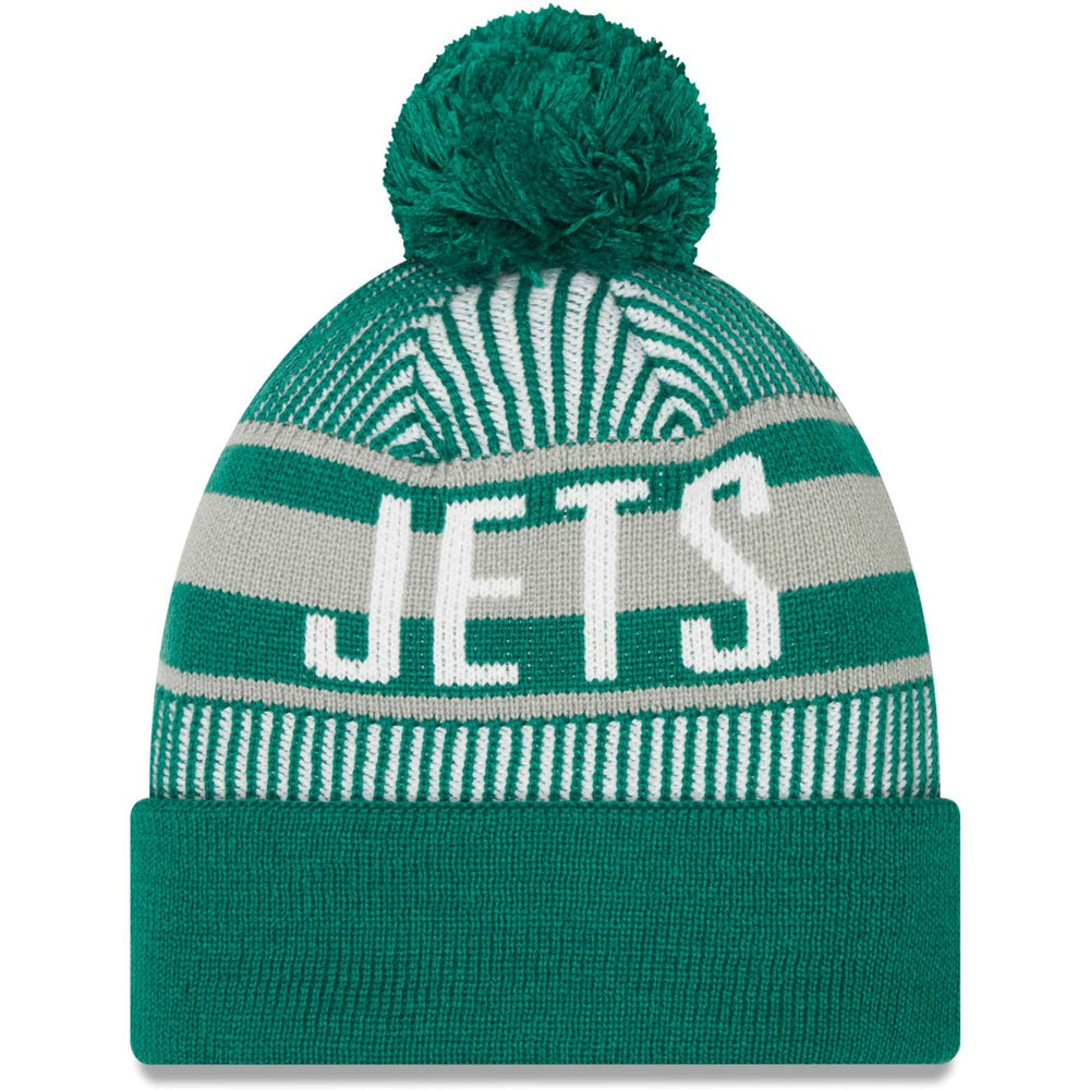 New York Jets New Era Striped Cuffed Knit Hat with Pom Green - NFL