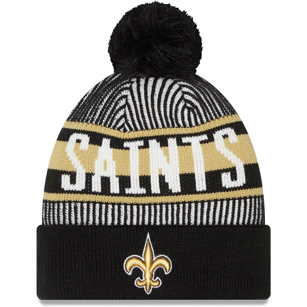 New Orleans Saints New Era Striped Cuffed Knit Hat with Pom Black - NFL
