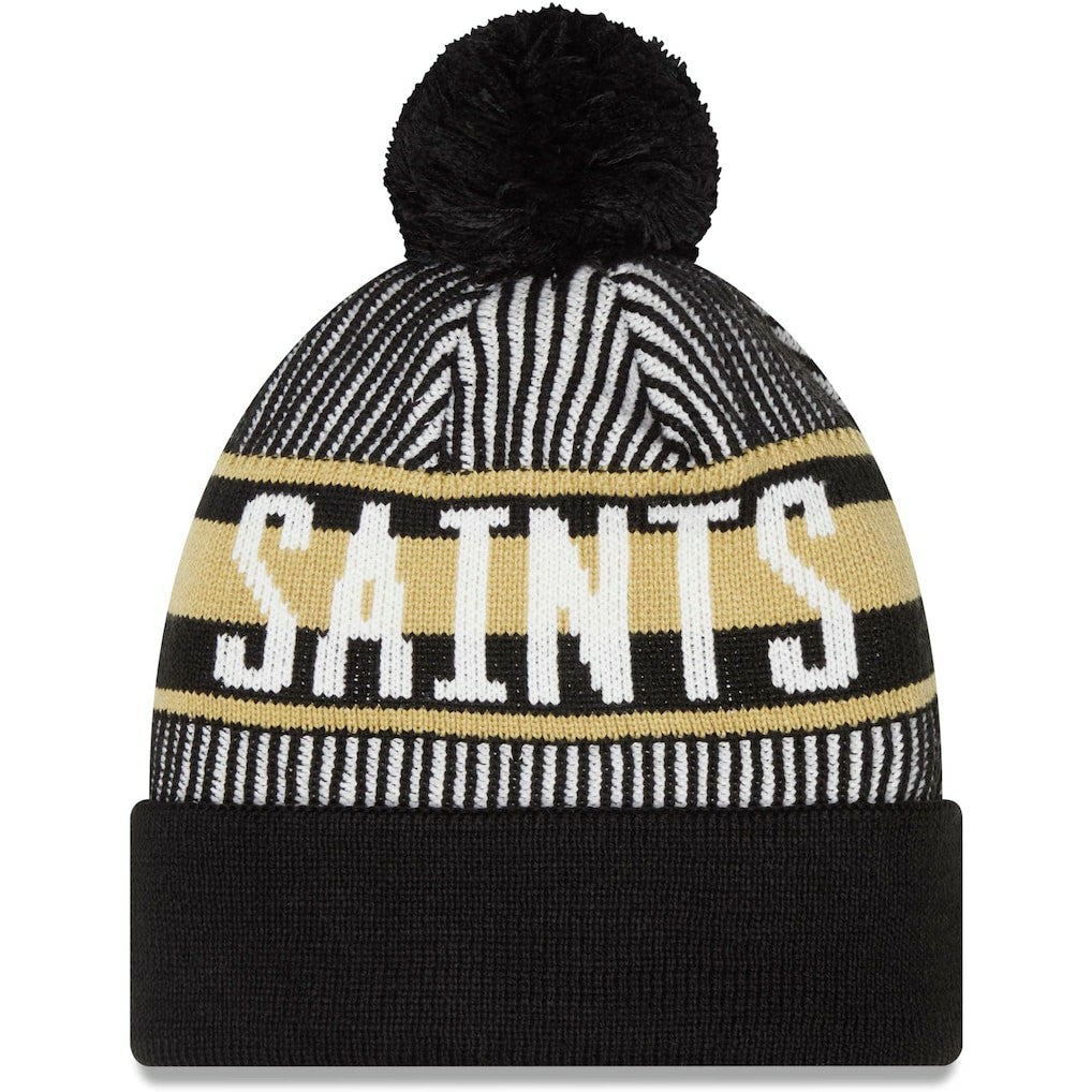 New Orleans Saints New Era Striped Cuffed Knit Hat with Pom Black - NFL