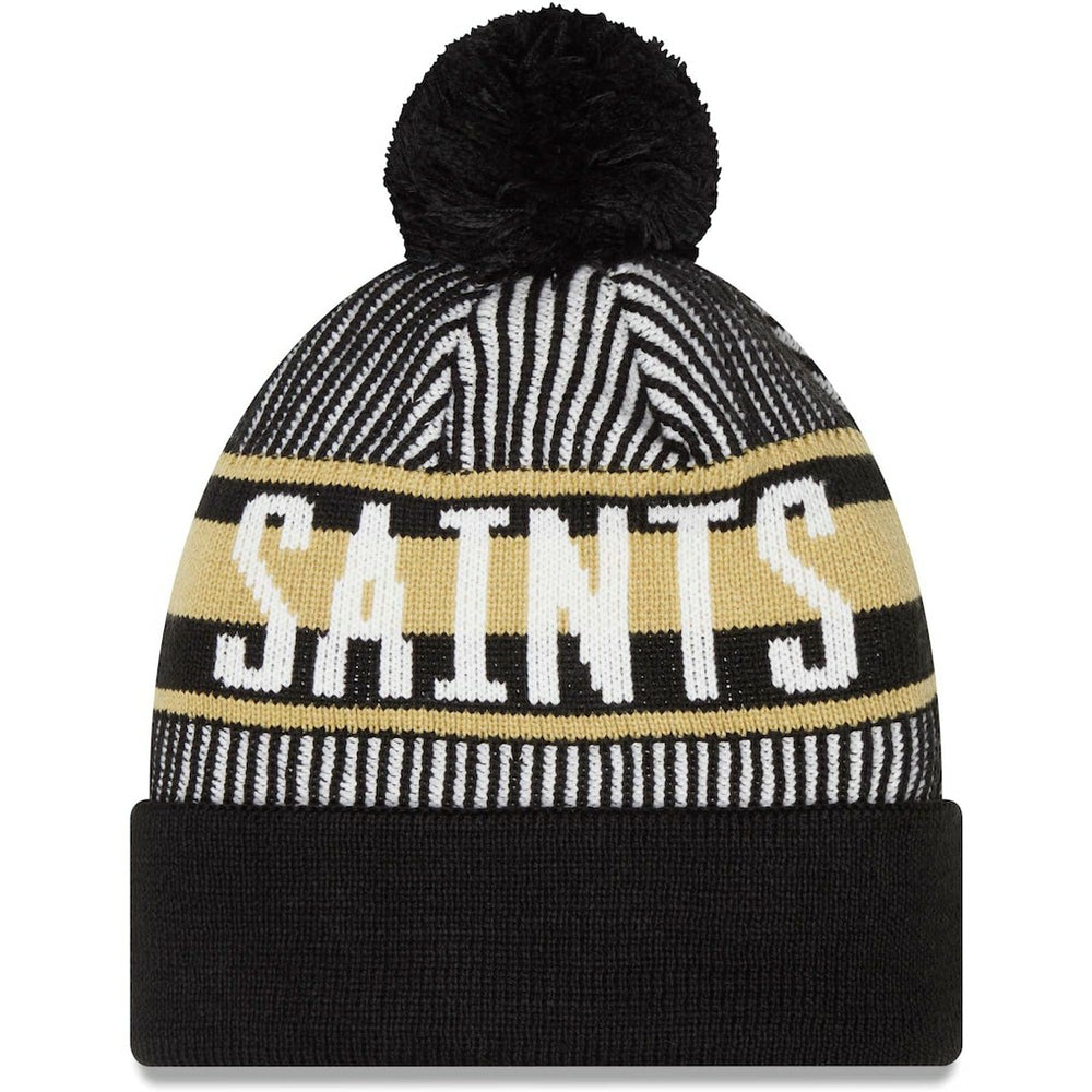 New Orleans Saints New Era Striped Cuffed Knit Hat with Pom Black - NFL