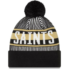 New Orleans Saints New Era Striped Cuffed Knit Hat with Pom Black - NFL