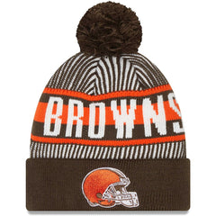 Cleveland Browns New Era Striped Cuffed Knit Hat with Pom Brown - NFL