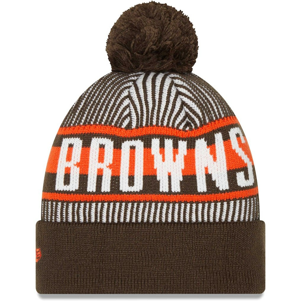 Cleveland Browns New Era Striped Cuffed Knit Hat with Pom Brown - NFL