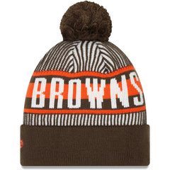 Cleveland Browns New Era Striped Cuffed Knit Hat with Pom Brown - NFL
