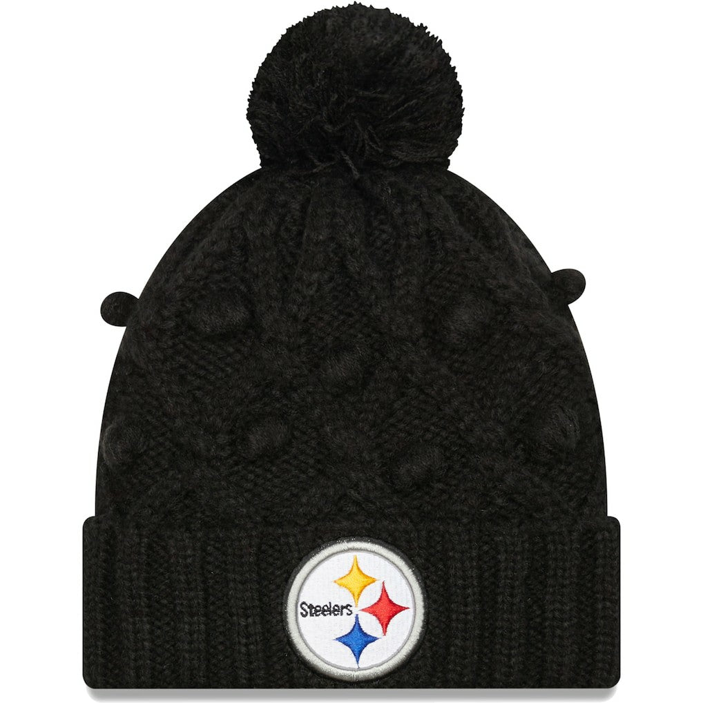 Pittsburgh Steelers New Era Girls Youth Toasty Cuffed Knit Hat with Pom Black - NFL
