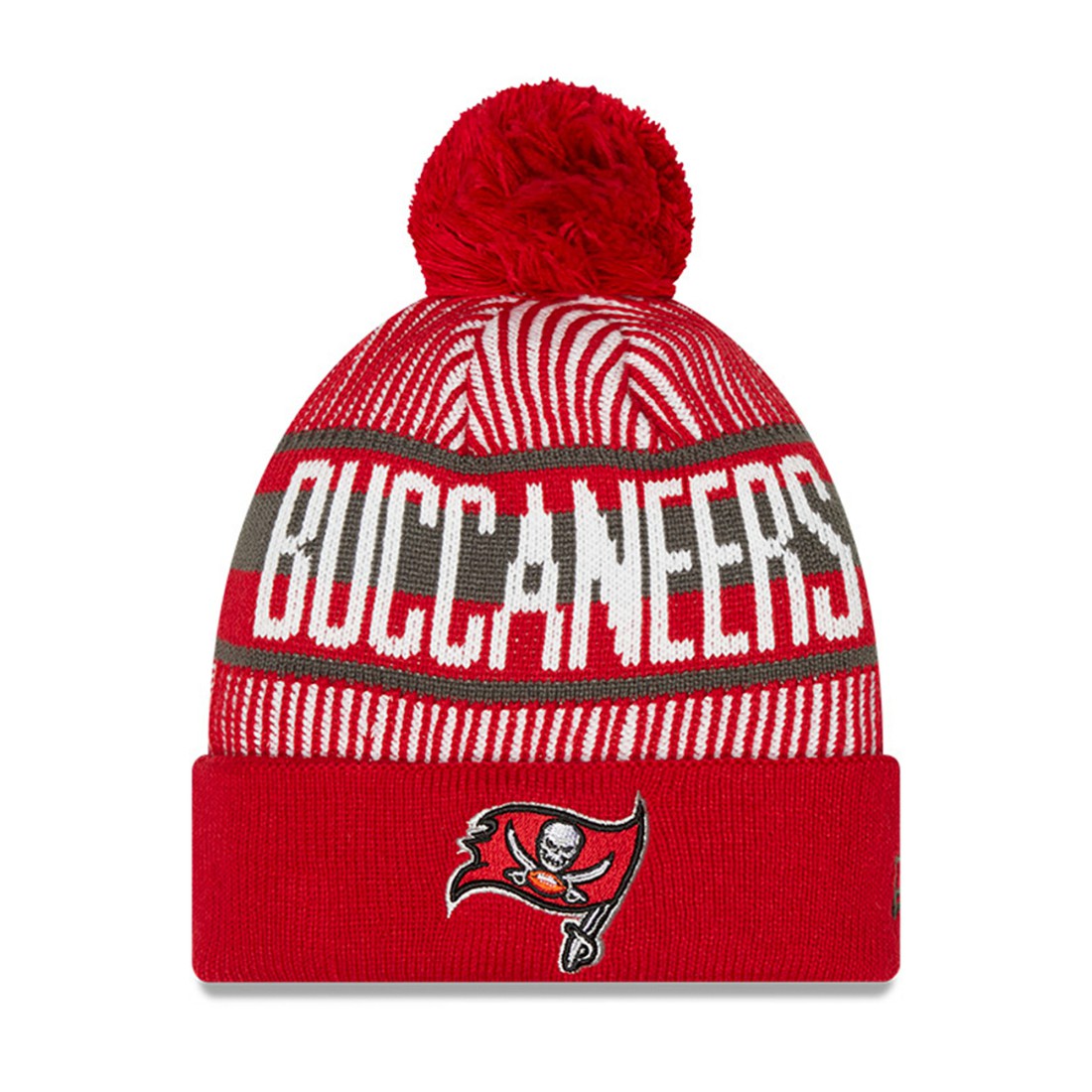 Tampa Bay Buccaneers New Era Youth Striped Cuffed Knit Hat with Pom Red - NFL