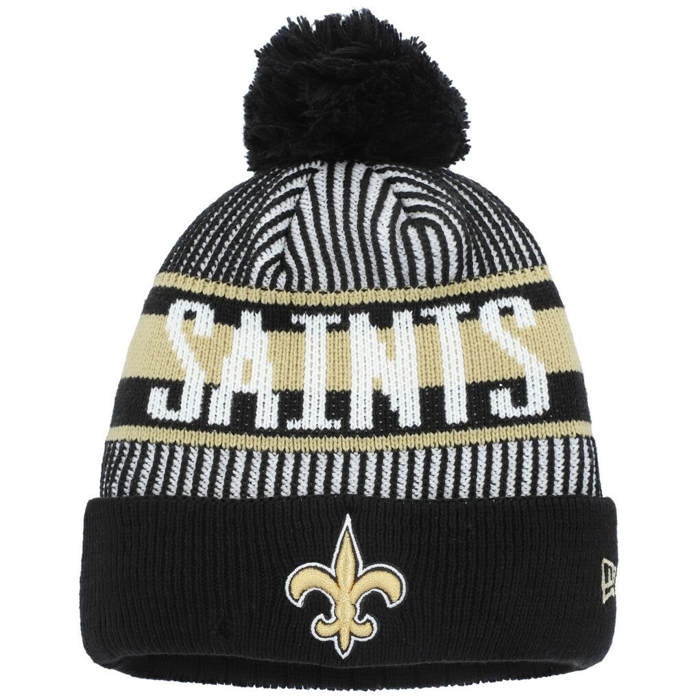 New Orleans Saints New Era Youth Striped Cuffed Knit Hat with Pom Black - NFL