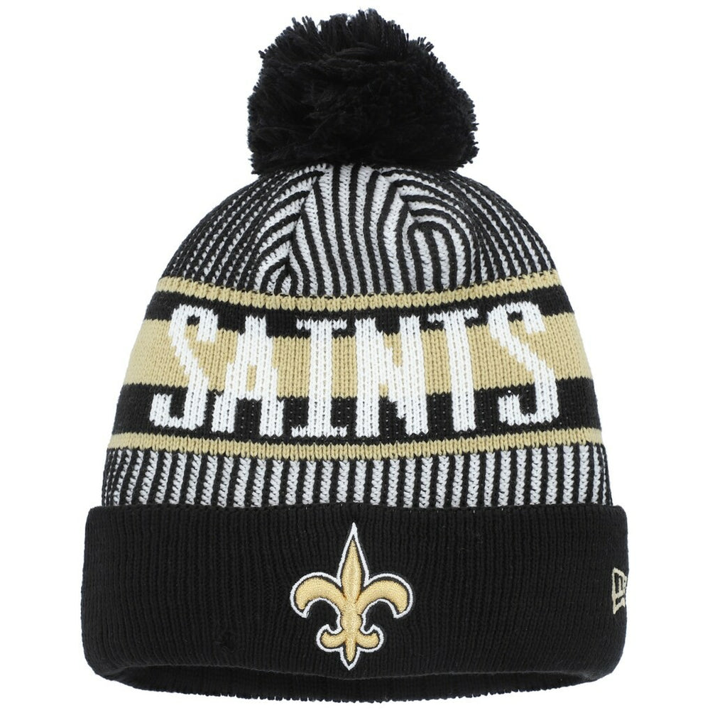 New Orleans Saints New Era Youth Striped Cuffed Knit Hat with Pom Black - NFL