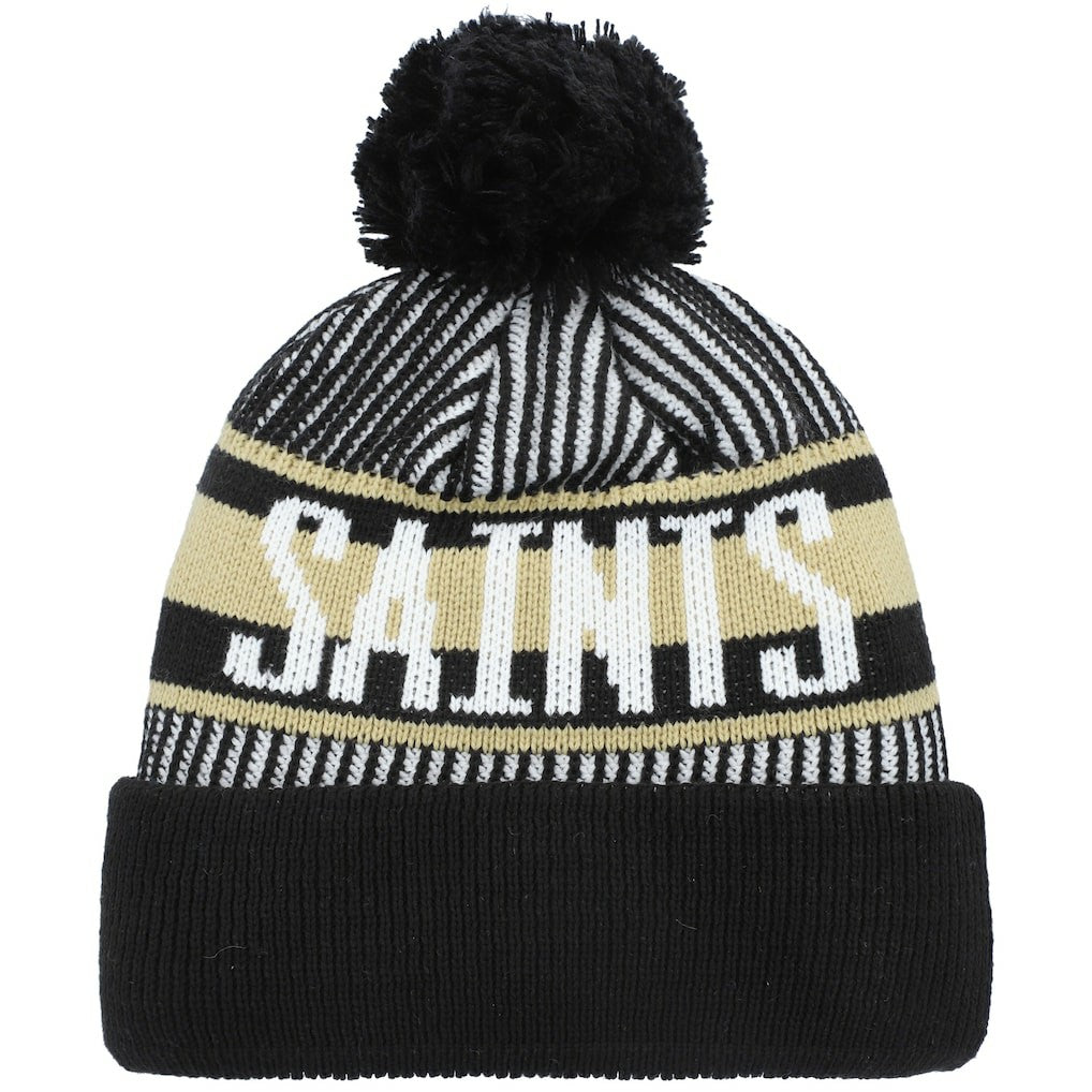 New Orleans Saints New Era Youth Striped Cuffed Knit Hat with Pom Black - NFL