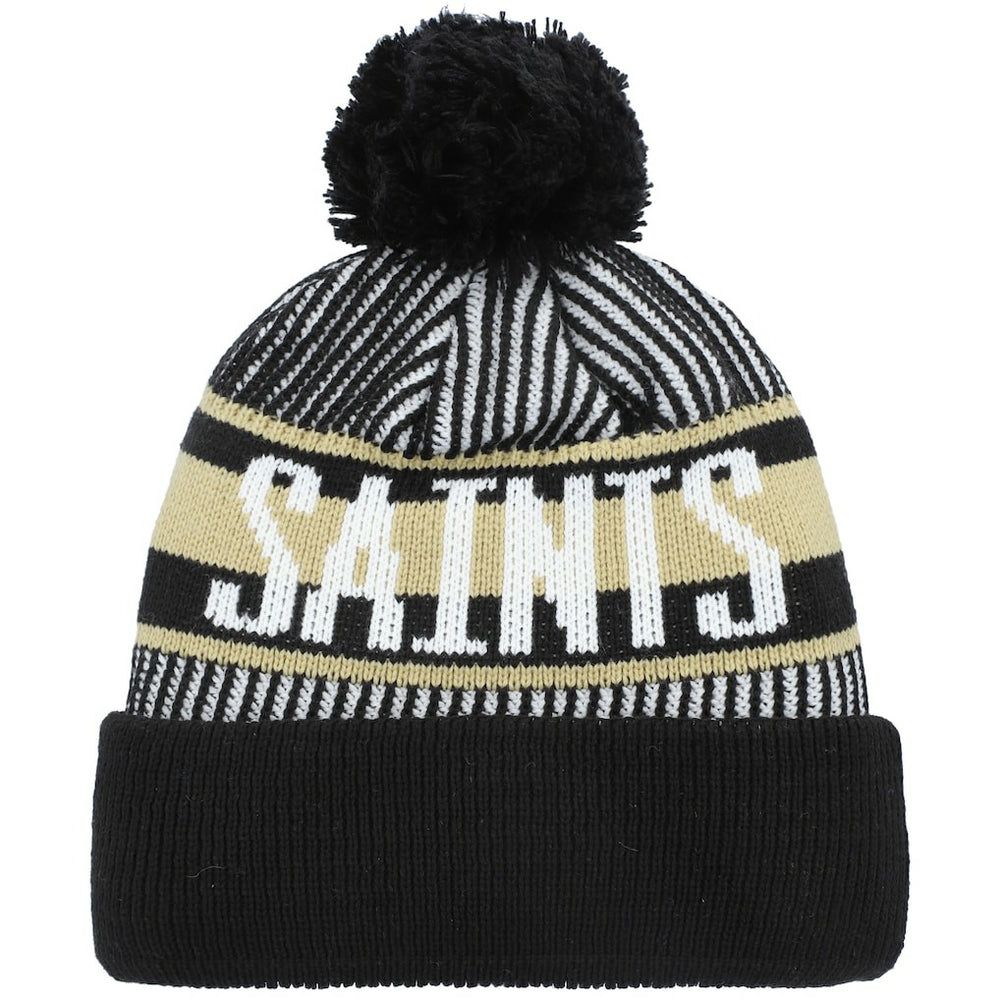 New Orleans Saints New Era Youth Striped Cuffed Knit Hat with Pom Black - NFL