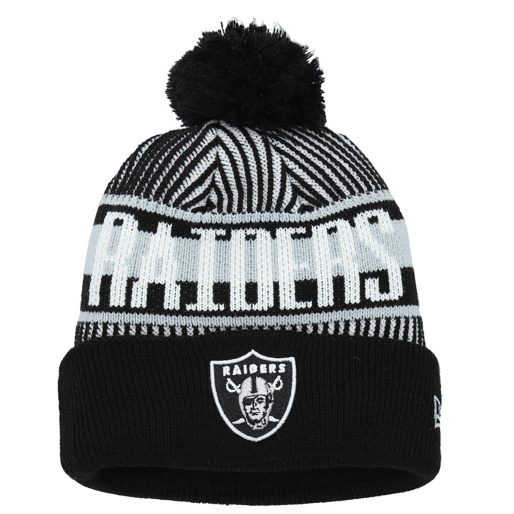 Las Vegas Raiders New Era Youth Striped Cuffed Knit Hat with Pom Black - NFL