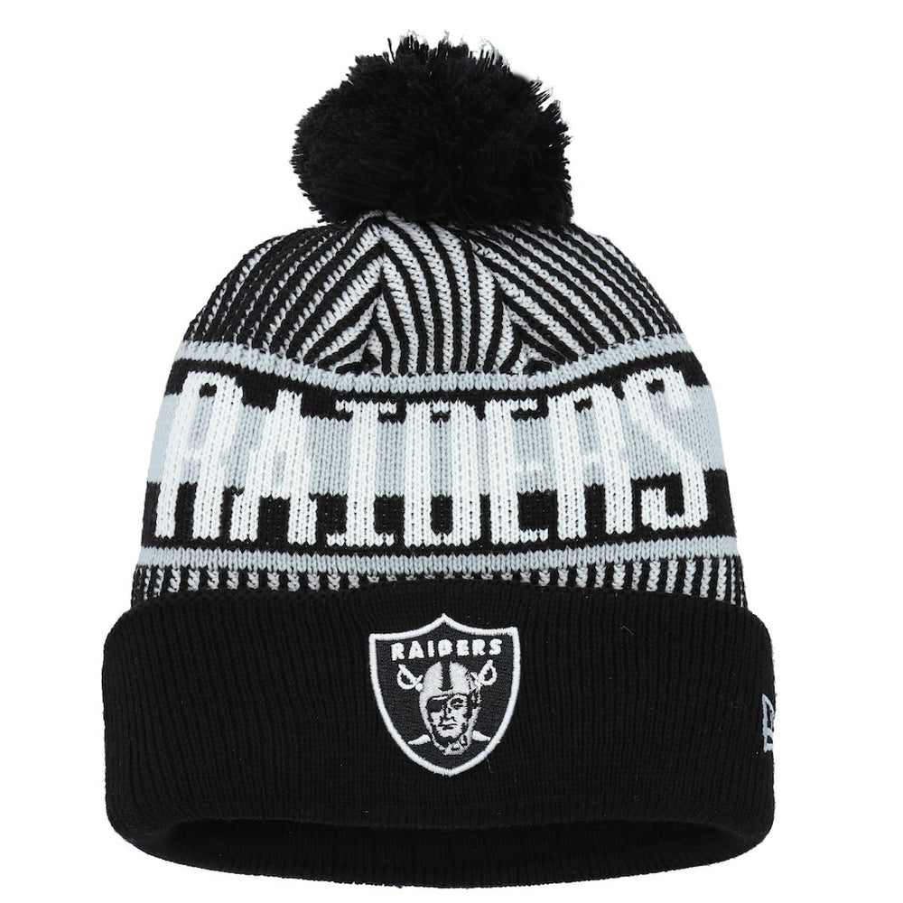 Las Vegas Raiders New Era Youth Striped Cuffed Knit Hat with Pom Black - NFL