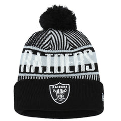 Las Vegas Raiders New Era Youth Striped Cuffed Knit Hat with Pom Black - NFL