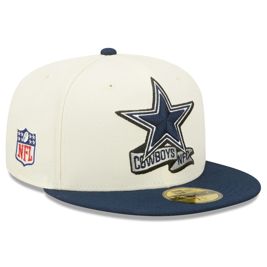 Dallas Cowboys New Era 2022 Sideline 59FIFTY Fitted Hat Cream/Navy - NFL