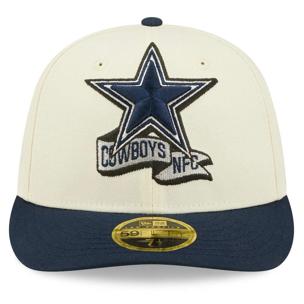 Dallas Cowboys New Era 2022 Sideline Low Profile 59FIFTY Fitted Hat Cream/Navy - NFL