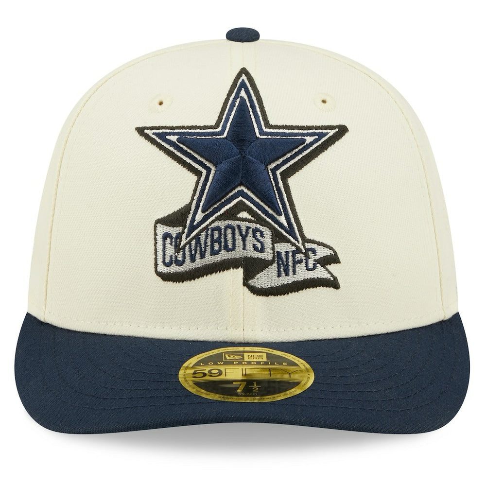 Dallas Cowboys New Era 2022 Sideline Low Profile 59FIFTY Fitted Hat Cream/Navy - NFL